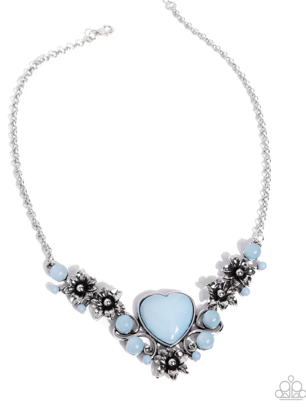 paparazzi Powder-Blue Heart Bouquet Silver Necklace